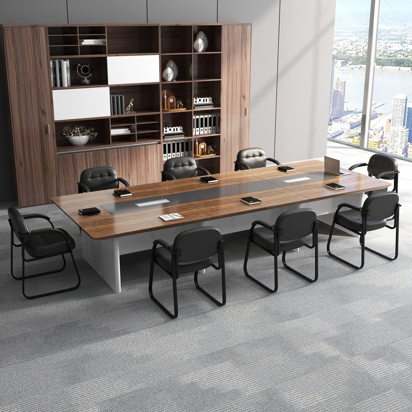 Set of 2 Waiting Room Chairs with Sled Base and Padded Arm Rest-Black