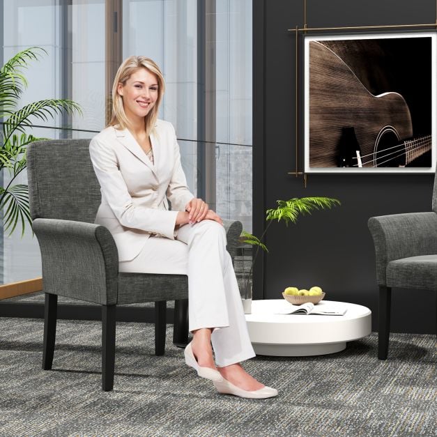 Fabric/Velvet Waiting Room Chair with Padded Armrests-Grey