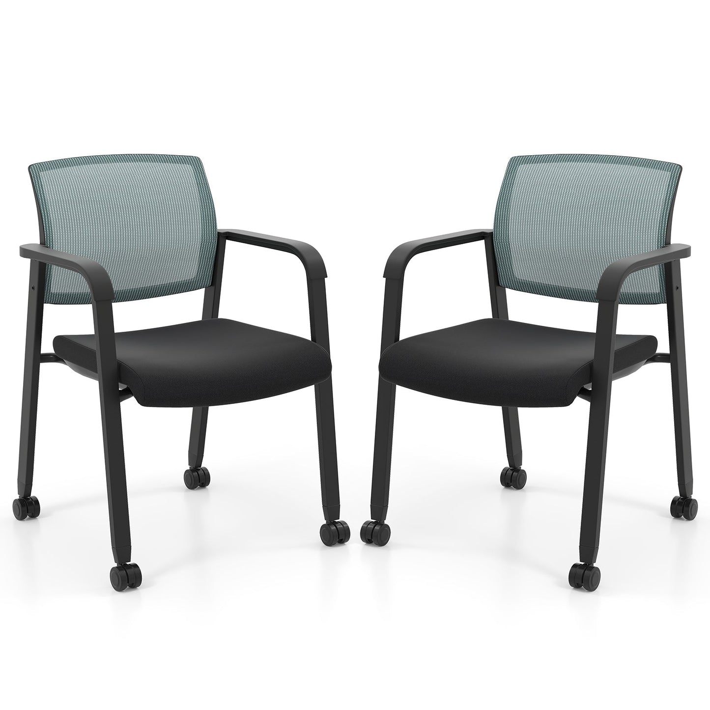 Waiting Room Chairs Set of 2 with Armrests and Wheels-Grey