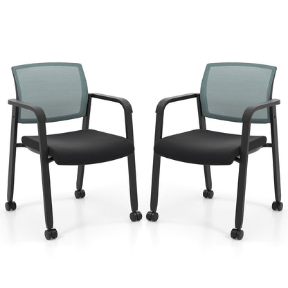Waiting Room Chairs Set of 2 with Armrests and Wheels-Grey