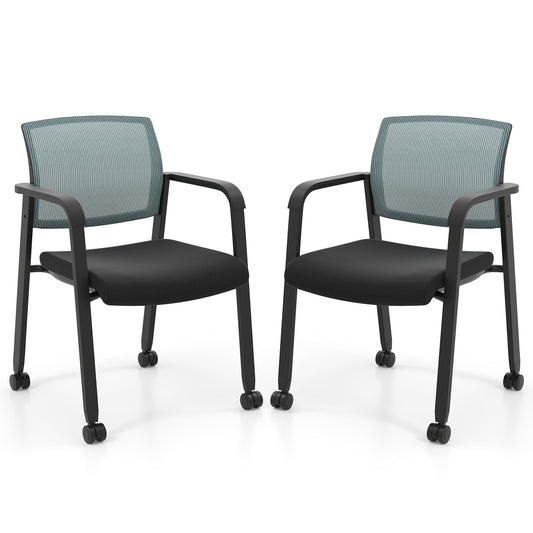 Waiting Room Chairs Set of 2 with Armrests and Wheels-Grey