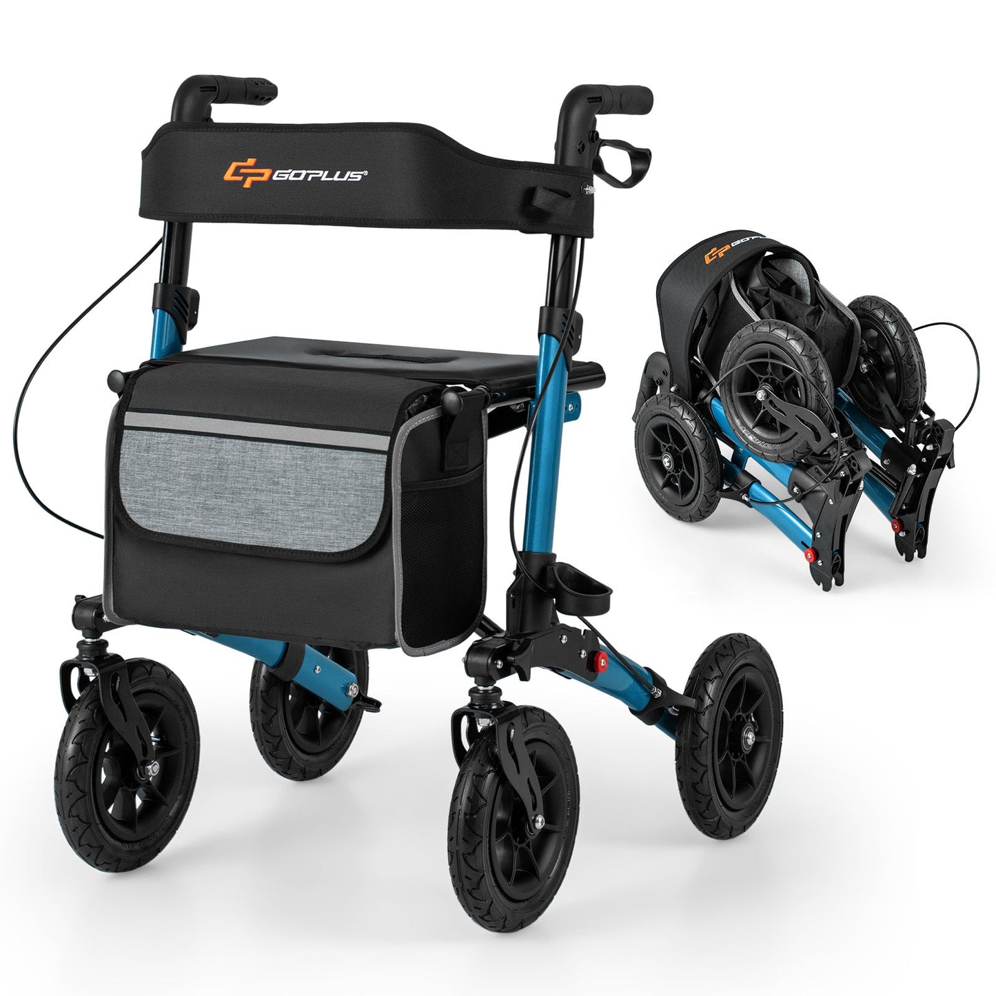 Walker for Seniors with Seat Folding Rollator Walker with Pneumatic Tires-Blue