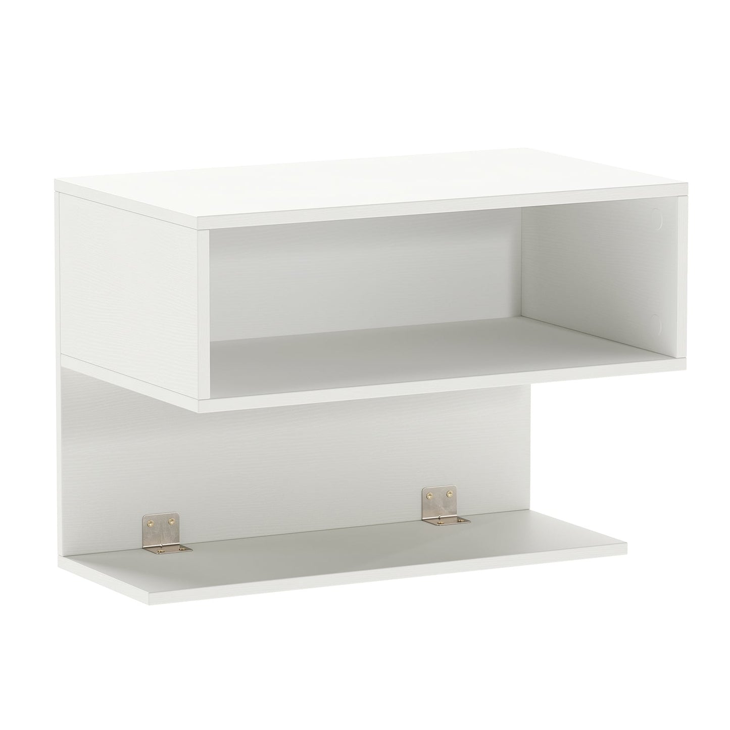Wall Mounted Bedside Table with Storage Shelves-White