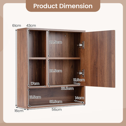 Wall Mounted Storage Organizer with Mirror for Bathroom-Brown