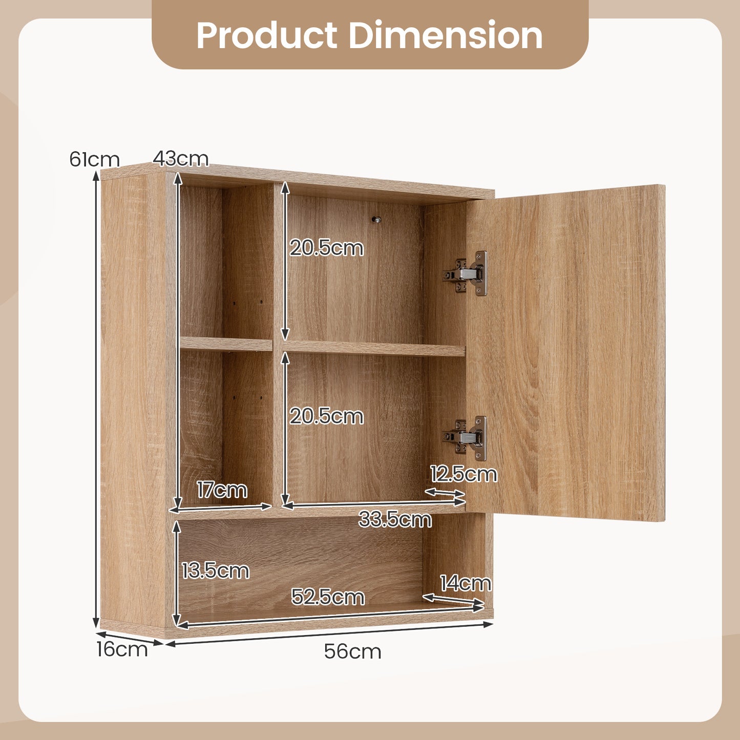 Wall Mounted Storage Organizer with Mirror for Bathroom-Natural