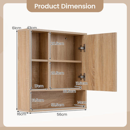 Wall Mounted Storage Organizer with Mirror for Bathroom-Natural