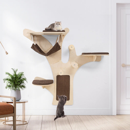 Wall-Mounted Cat Tower Furniture with Scratching Posts