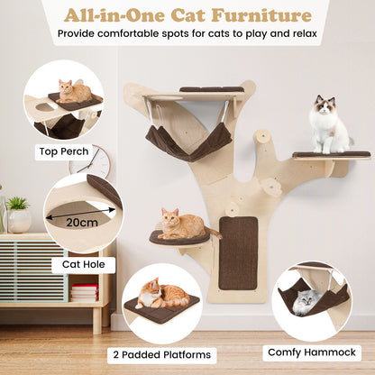 Wall-Mounted Cat Tower Furniture with Scratching Posts