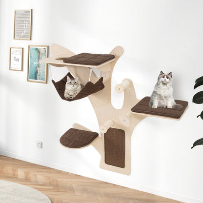 Wall-Mounted Cat Tower Furniture with Scratching Posts