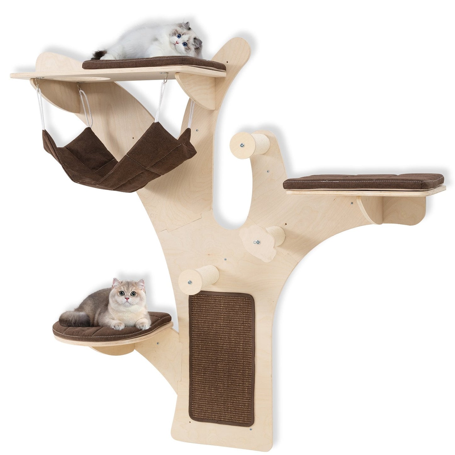 Wall-Mounted Cat Tower Furniture with Scratching Posts-Brown