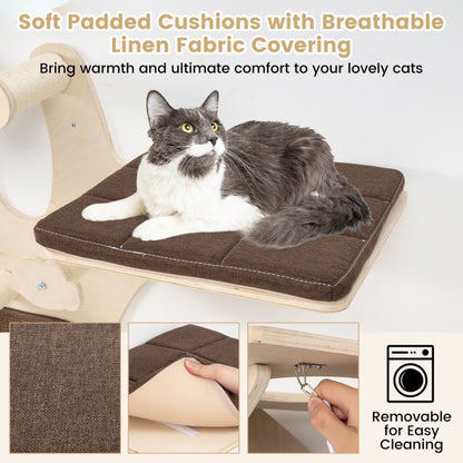 Wall-Mounted Cat Tower Furniture with Scratching Posts-Brown