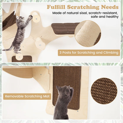 Wall-Mounted Cat Tower Furniture with Scratching Posts