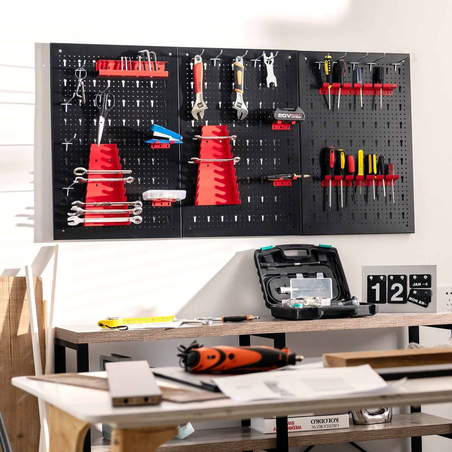 Wall-mounted Metal Pegboard Tool Storage Kit with 3 Pegboards