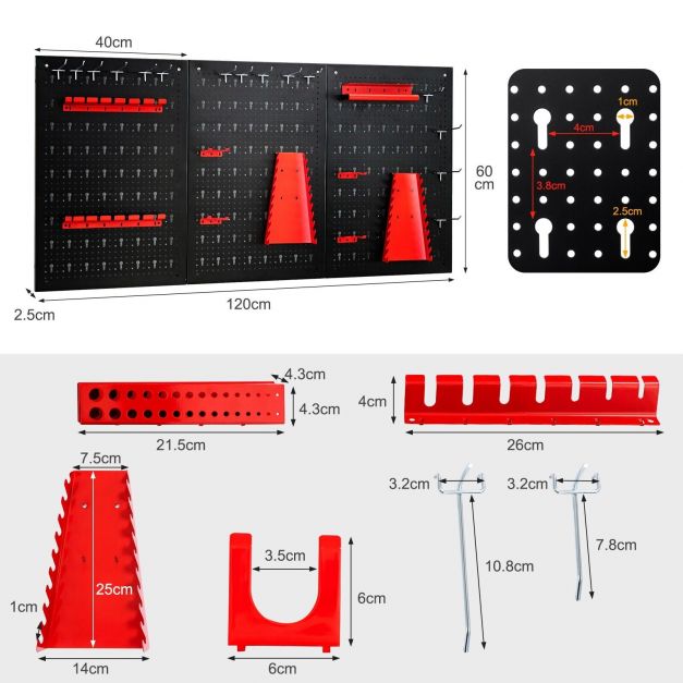 Wall-mounted Metal Pegboard Tool Storage Kit with 3 Pegboards