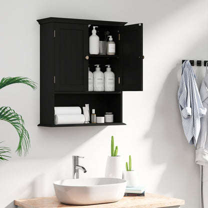 Wall Mount Bathroom Cabinet Storage Organizer with Doors and Shelves-Black