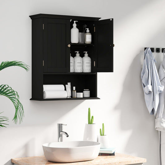 Wall Mount Bathroom Cabinet Storage Organizer with Doors and Shelves-Black