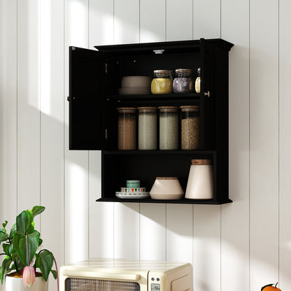 Wall Mount Bathroom Cabinet Storage Organizer with Doors and Shelves-Black