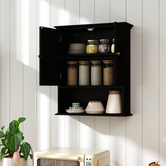 Wall Mount Bathroom Cabinet Storage Organizer with Doors and Shelves-Black