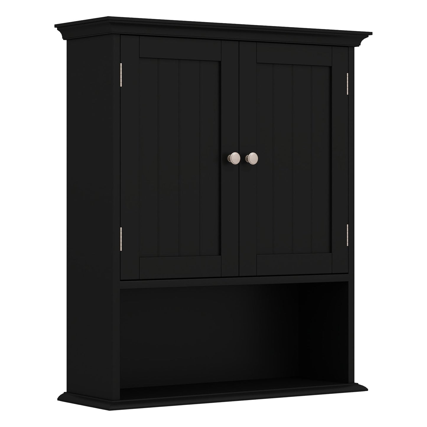Wall Mount Bathroom Cabinet Storage Organizer with Doors and Shelves-Black