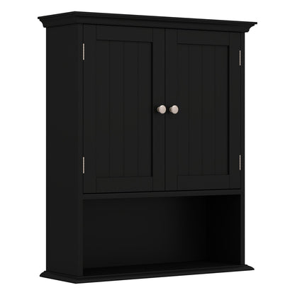 Wall Mount Bathroom Cabinet Storage Organizer with Doors and Shelves-Black