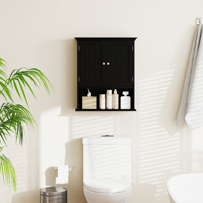 Wall Mount Bathroom Cabinet Storage Organizer with Doors and Shelves-Black