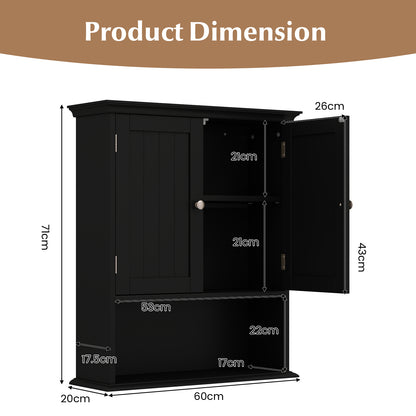 Wall Mount Bathroom Cabinet Storage Organizer with Doors and Shelves-Black