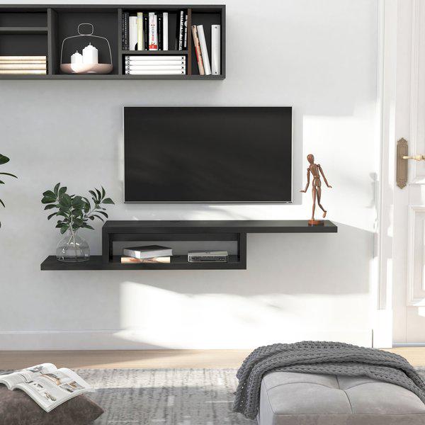 Wall Mount Media Console, Floating TV Stand, Entertainment Center Unit, - Black