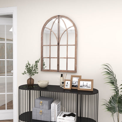 Wall Mounted Arched Window Pane Mirror-Natural