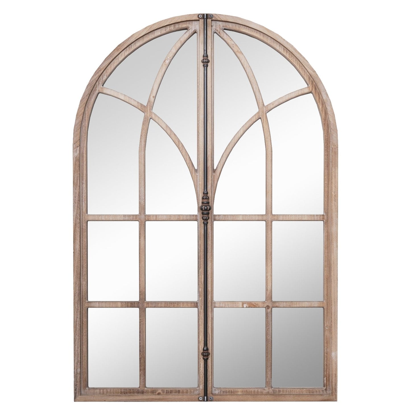 Wall Mounted Arched Window Pane Mirror-Natural