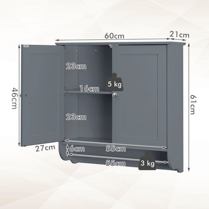Wall Mounted Bathroom Cabinet with Adjustable Shelf-Grey