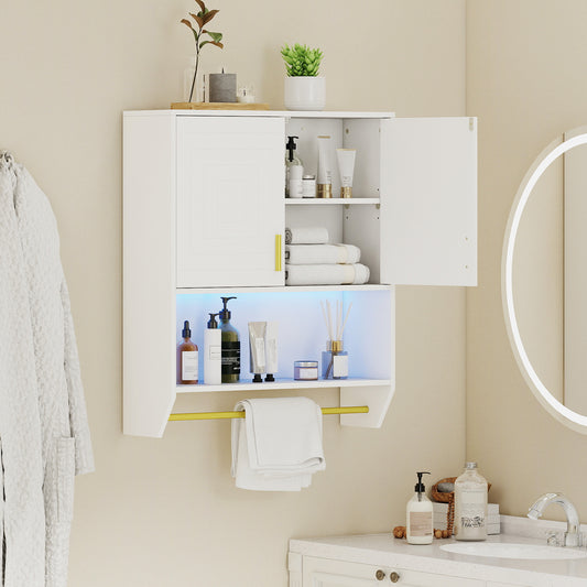 Wall Mounted Bathroom Cabinet Over the Toilet Storage Cabinet with 3-Color Lights-White