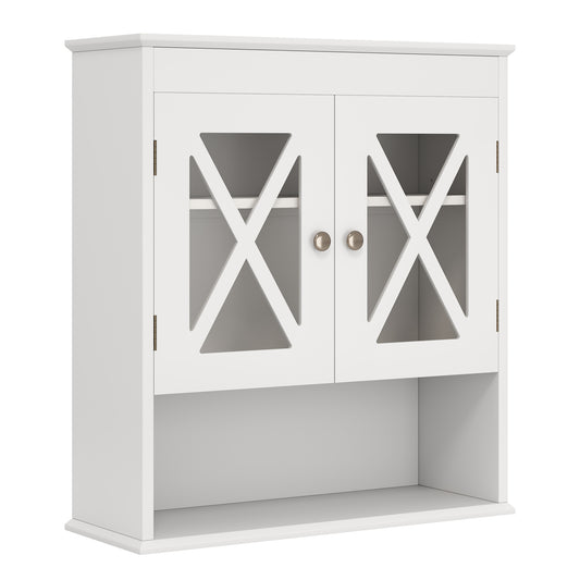 Wall Mounted Bathroom Cabinet with with 2 Acrylic Doors Medicine Cabinet-White