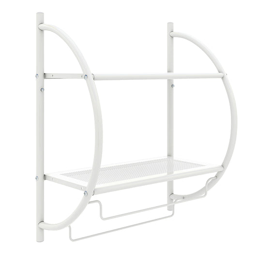 Wall Mounted Bathroom Shelves with Towel Holder-White