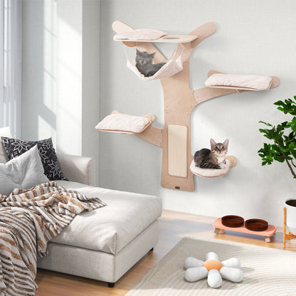 Wall-Mounted Cat Tower with Hammock-Natural