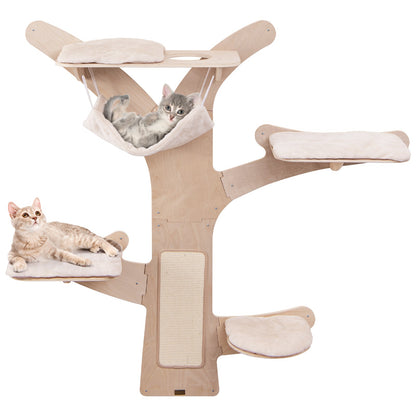 Wall-Mounted Cat Tower with Hammock-Natural