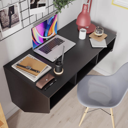 Wall Mounted Computer Desk with 3 Storage Compartments-Black