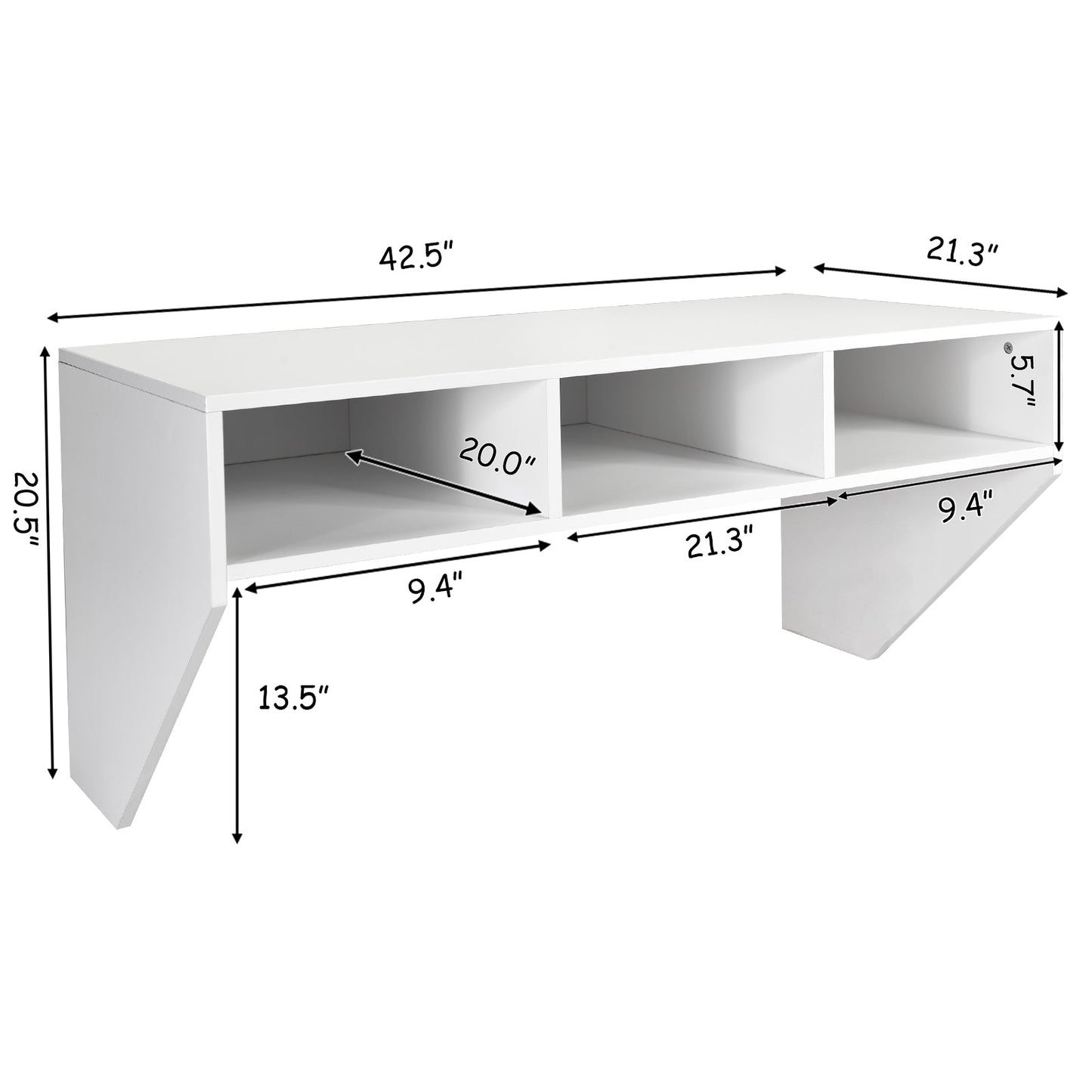 Wall Mounted Computer Desk with 3 Storage Compartments-White