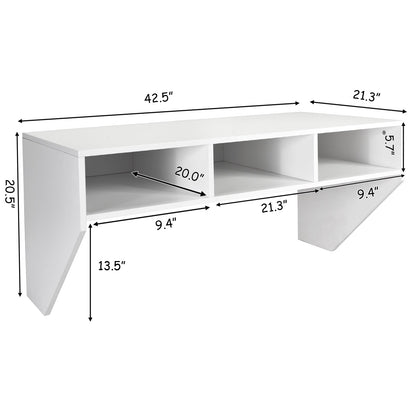 Wall Mounted Computer Desk with 3 Storage Compartments-White