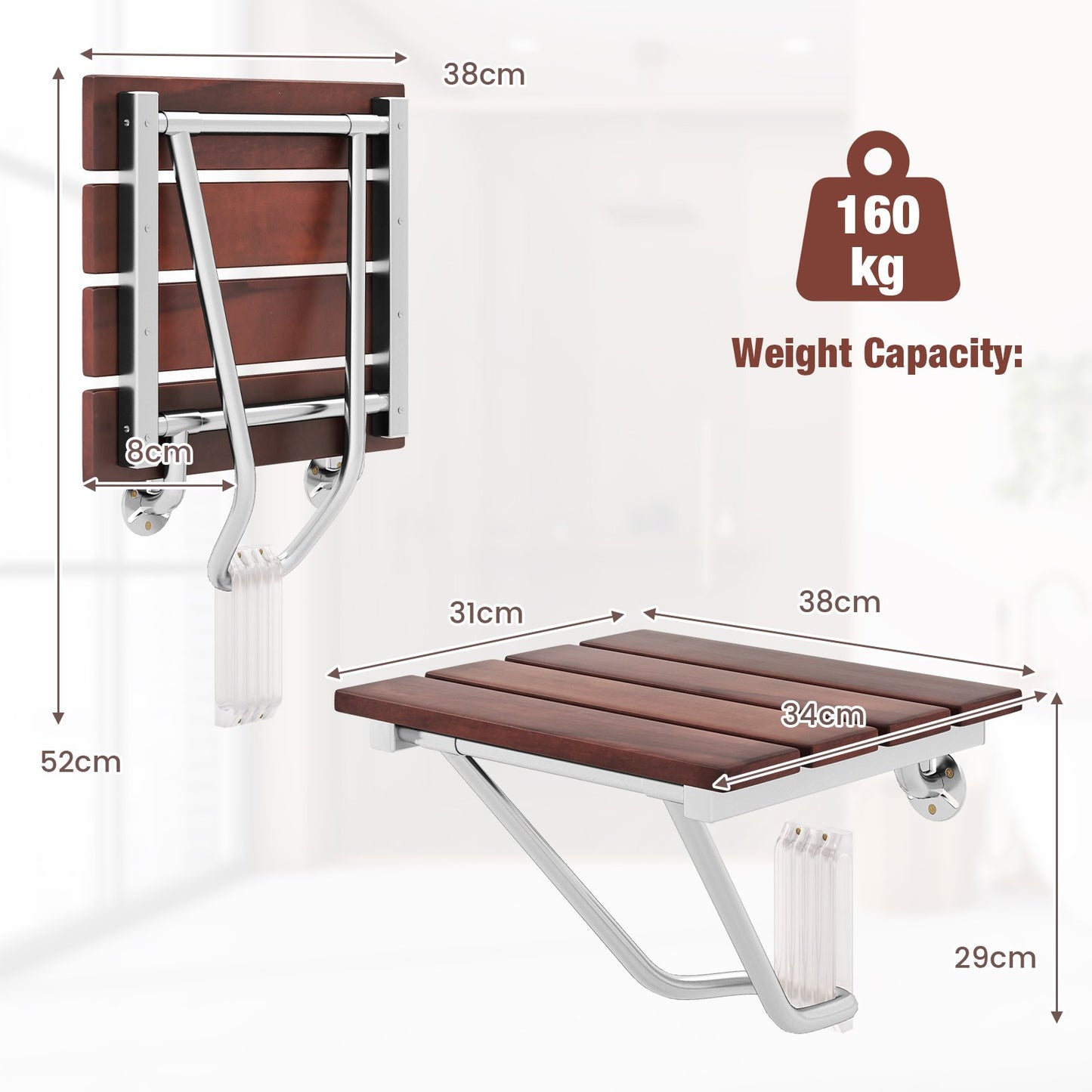 Wall Mounted Foldable Shower Bench Bathroom Stool