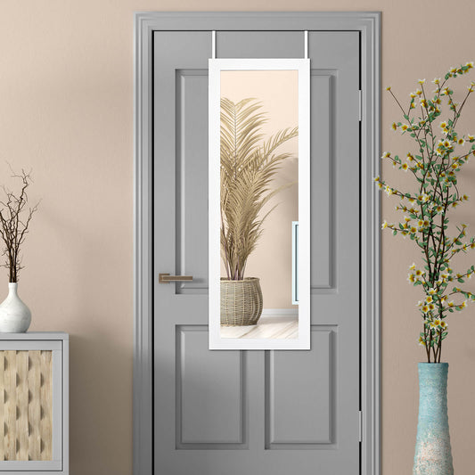 Wall Mounted Jewelry Armoire with Built-in Mirror and 3 Shelves -White