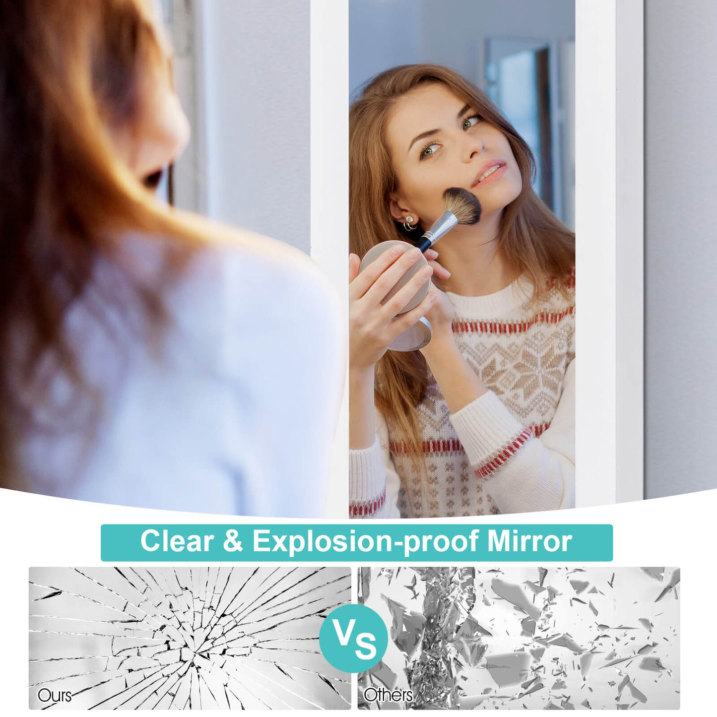 Wall Mounted Jewelry Armoire with Built-in Mirror and 3 Shelves -White