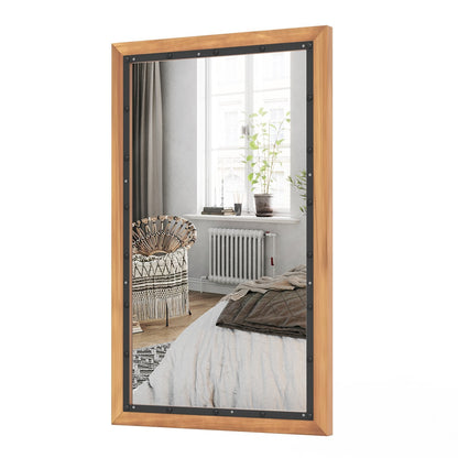 Wall Mounted Mirror with Wood Rectangular Frame Back Board-Natural