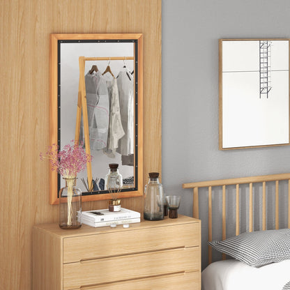 Wall Mounted Mirror with Wood Rectangular Frame Back Board-Natural