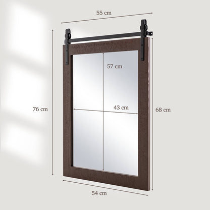 Wall Mounted Mirror with Solid Wood Frame and Metal Bracket-Walnut