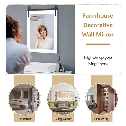 Wall Mounted Mirror with Solid Wood Frame and Metal Bracket-White
