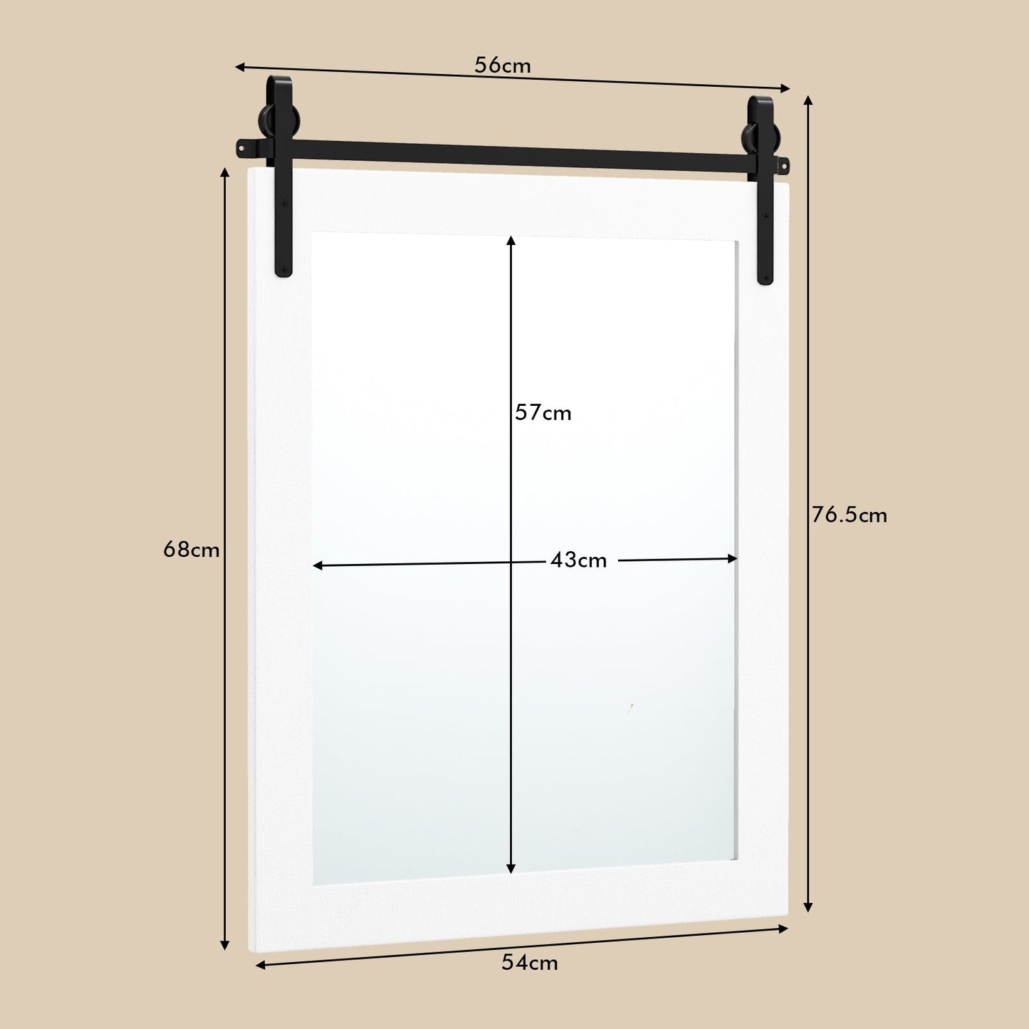 Wall Mounted Mirror with Solid Wood Frame and Metal Bracket-White