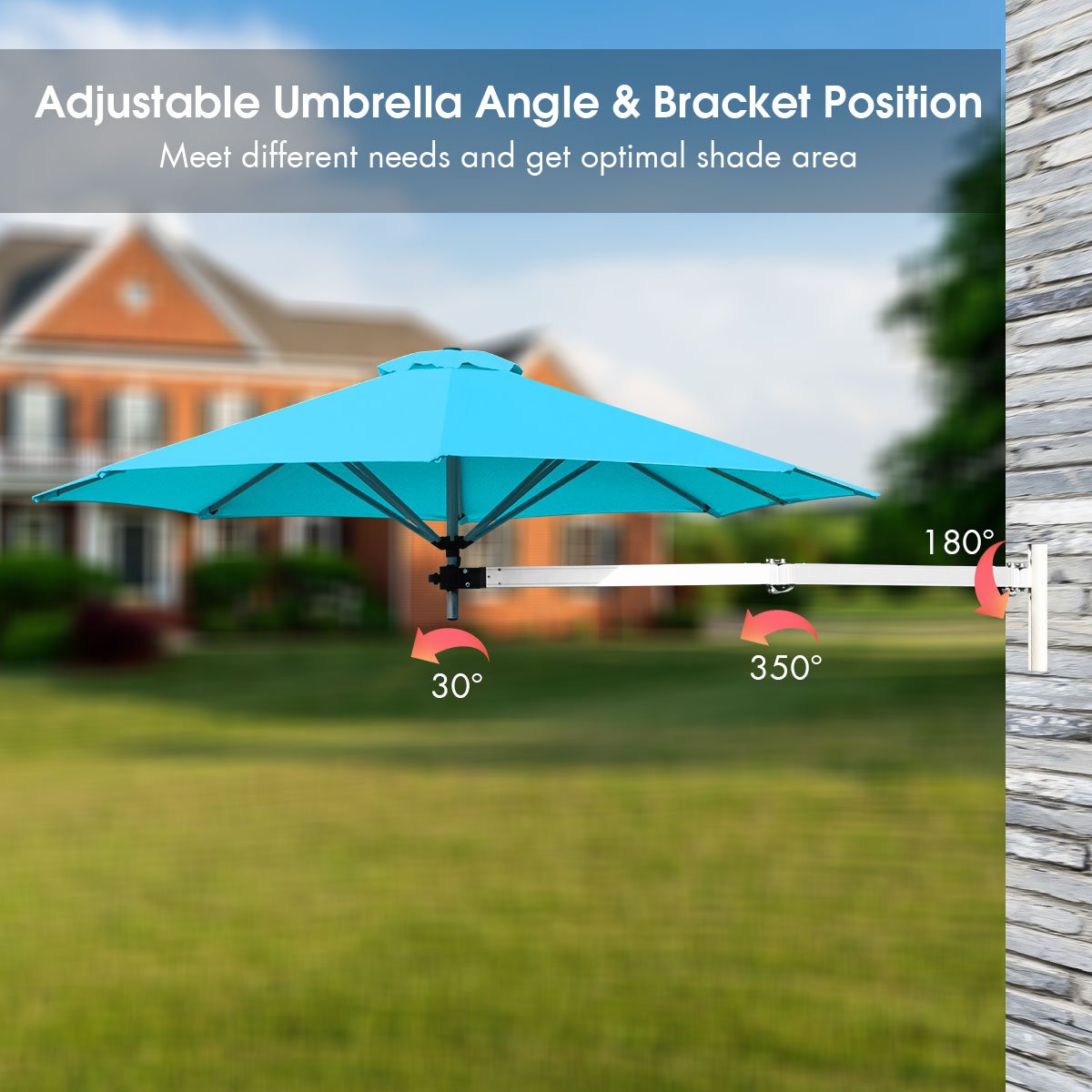 Outdoor Tilting Sunshade Umbrella with Large Shading Area-Turquoise