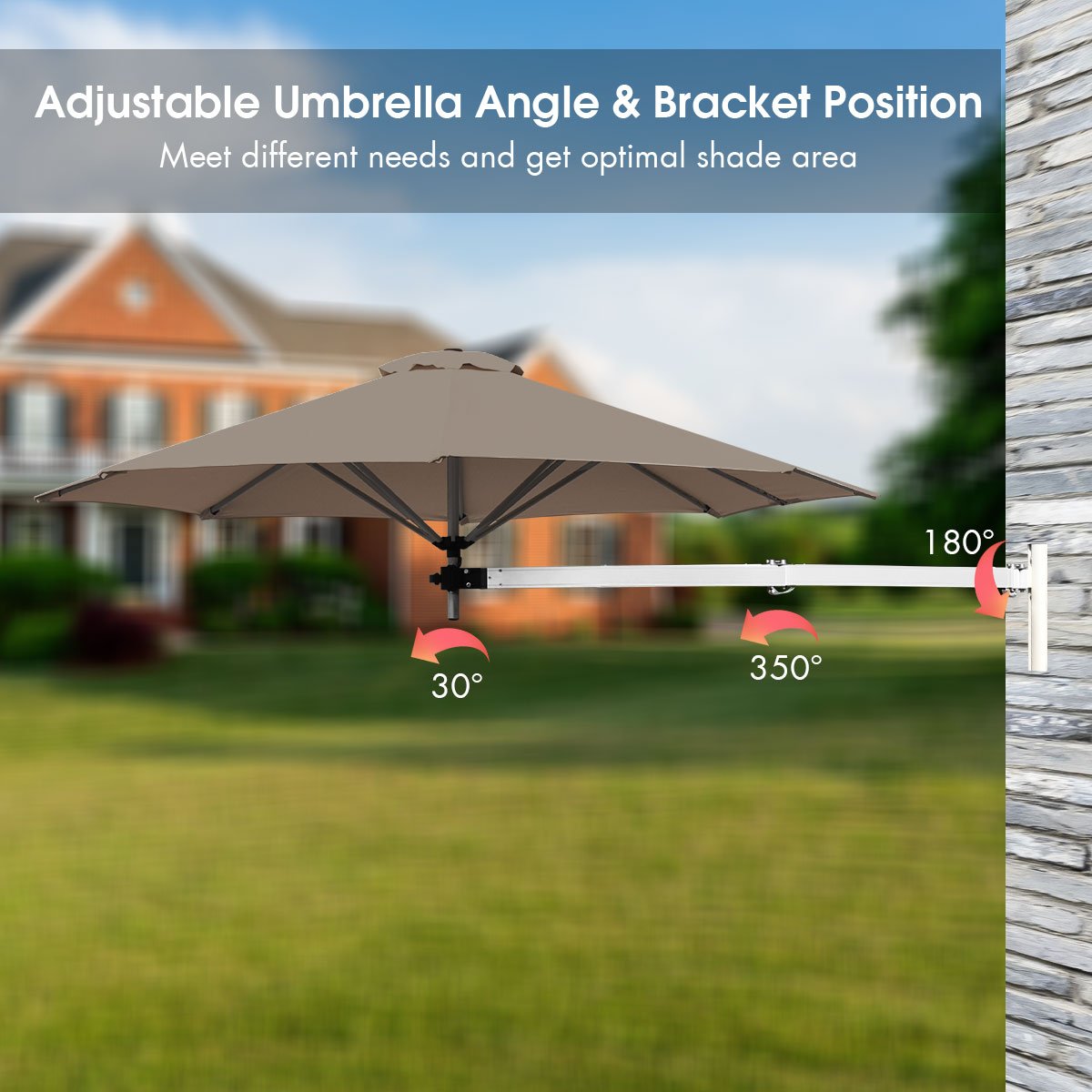 Outdoor Tilting Sunshade Umbrella with Large Shading Area-Brown