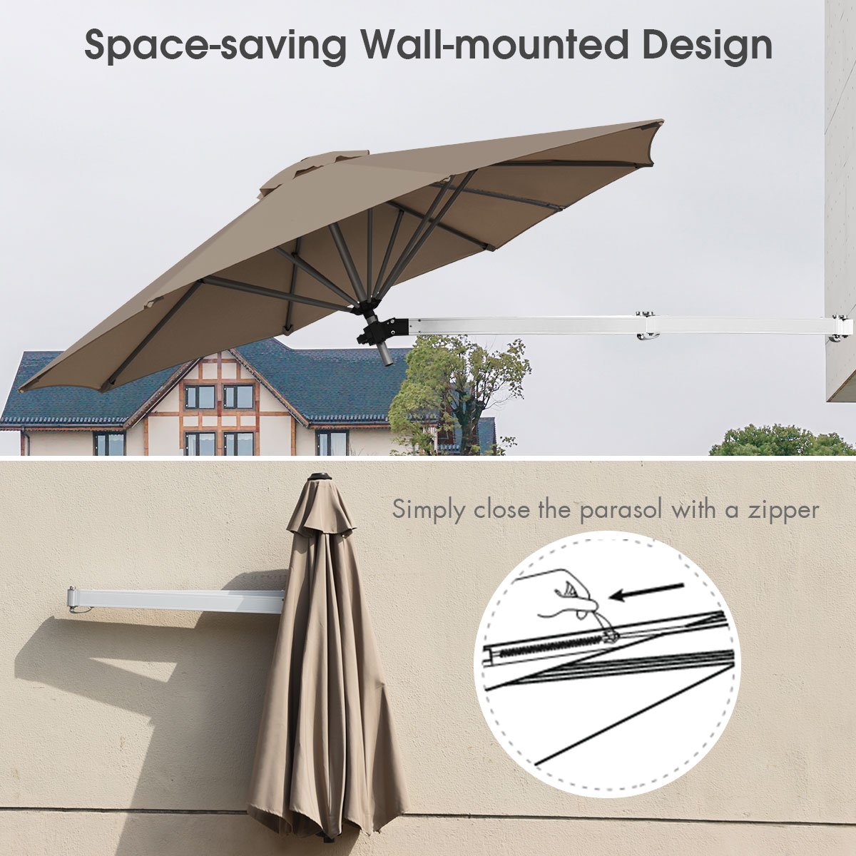 Outdoor Tilting Sunshade Umbrella with Large Shading Area-Brown