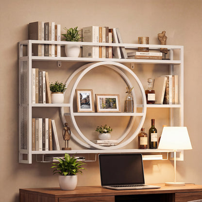 Wall Mounted Wine Rack 5-Tier Large Capacity Hanging Bar Shelf with Glass Holder-White